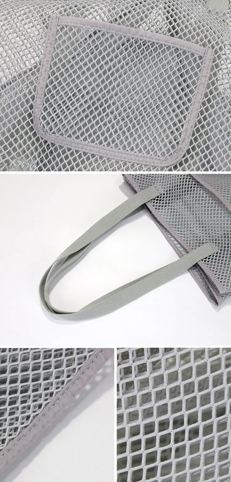 Reinforced handle and heavy duty mesh beach tote construction